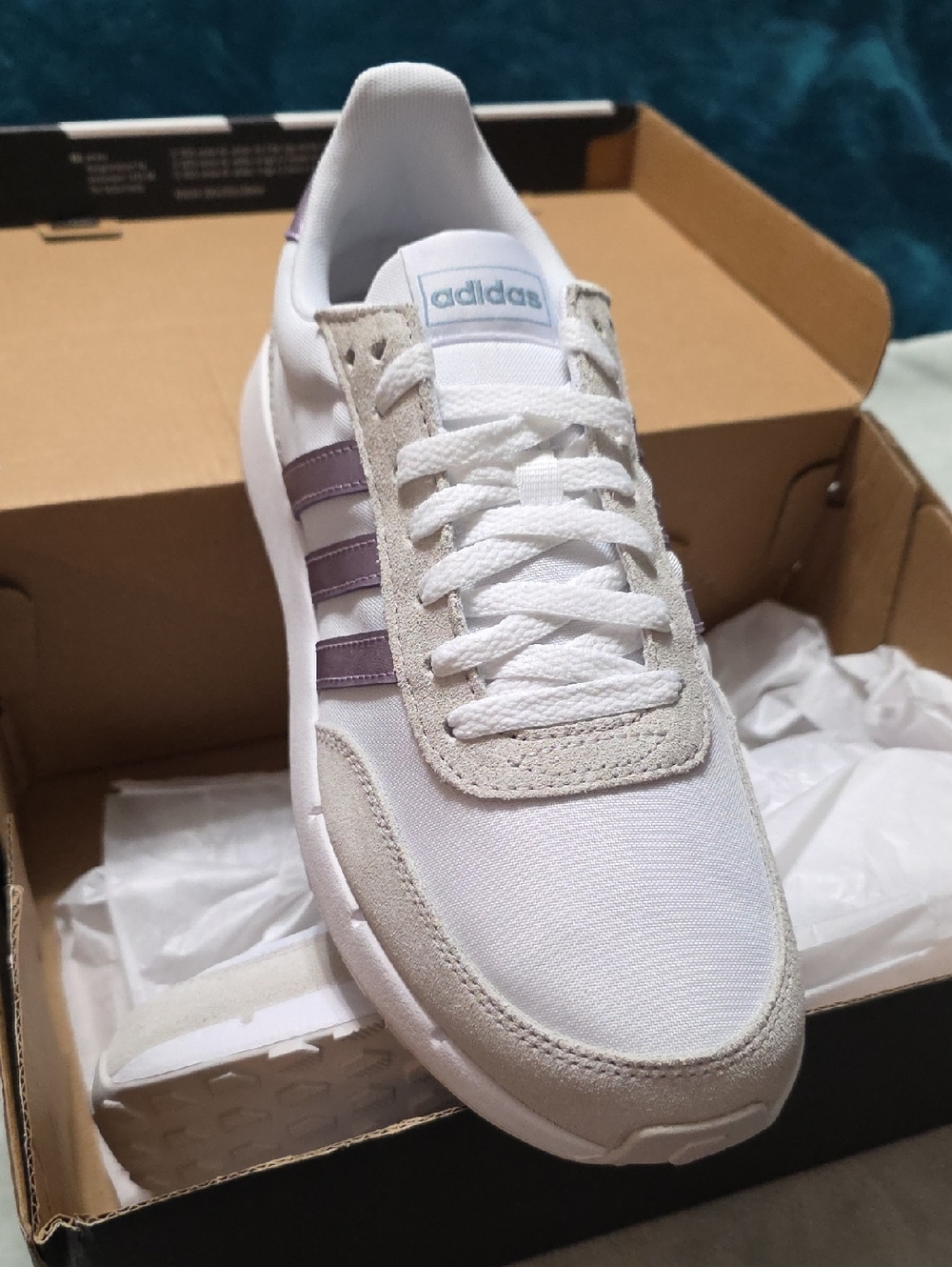 adidas Women’s White Sneakers with Lavender Stripes